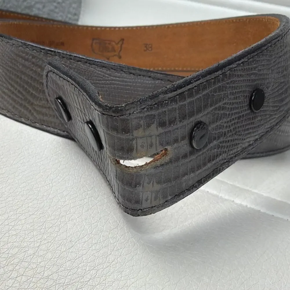 Langstons Belt Lizard Grain Cow Hide Size 38 Gray Western Belts Cowboy Belt